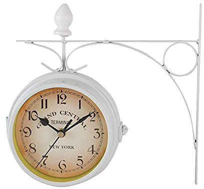 Double Sided Vintage Iron Wall Clock - Garden Station Metal Silent Antique Clock With Rotating Design