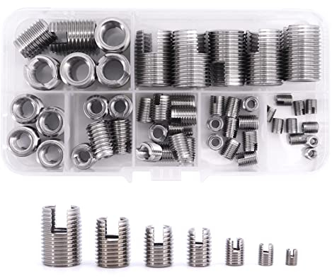 Yuhtech 50 Pcs 7 Größe Gewindeeinsätze M3 M4 M5 M6 M8 M10 M12 Edelstahl Innengewinde Selbstschneidende Gewindeeinsatz Set Gewinde Verstärken Repair Tool