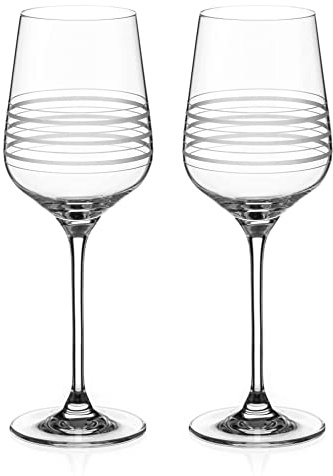 DIAMANTE Contemporary Elegant Hand Cut Wine Glasses Pair with ‘Portobello’ Collection Hand Cut Design - Set of 2 Crystal Wine Glasses