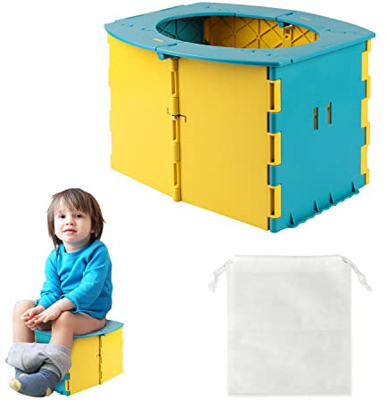 CPROSP Orinal de Viaje y WC Portátil para Niño, Asiento de Entrenamiento de Viaje para Bebé, Inodoro Plegable con 10 Bolsa de Basura, Con Bolsa De Almacenamiento