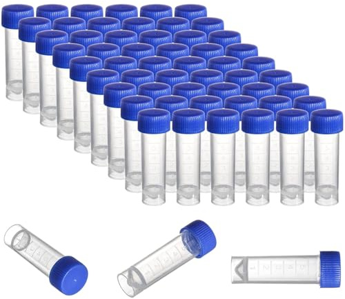ZENFUN Set mit 100 Kunststoff Reagenzgläsern mit Deckel, 5 ml Messröhrchen mit Schraubverschluss Kleine Fläschchen Behälter für Flüssigkeiten, Labor, Schule