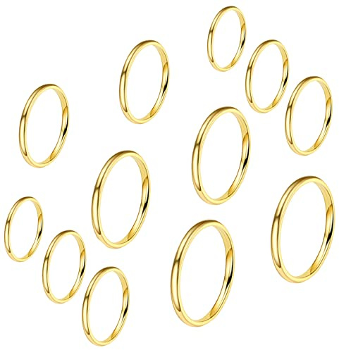 VELESAY 12 Pcs Acier Inoxydable Bague Empilables Bande Knuckle Anneaux pour Femme 2MM Anneau d'articulation Midi Bague Argent/Or