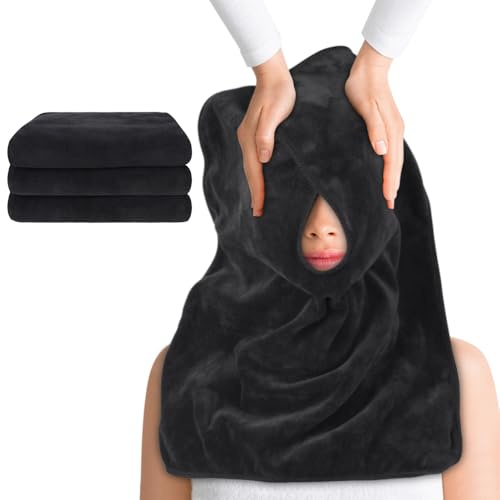 SINLAND Mikrofiber svart estetiker handdukar för ansiktsvård 3-pack mask borttagning ansiktsskydd mjuk ansiktstrasa med delad design spahanddukar för ansikte ånga massage rengöring 3-pack