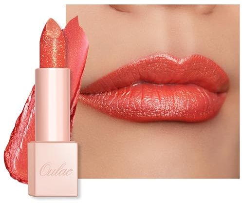 Oulac Coral Red Shimmer Lipstick for Women-Moisture Tinted Lip Balm for Dry Lips, Glitter Surface, Creamy Formula, Hydrating & Smooth, Infused with Shea Butter, Vegan, Clean Beauty (PG04) Sunrise