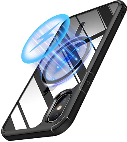 TENDLIN Magnetisch Hülle für iPhone XS Max Hülle, Kompatibel mit MagSafe Vergilbungsfrei Crystal Clear Transparent Stoßfest Handyhülle iPhone XS Max Schutzhülle - Schwarz