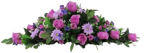 Customisable Artificial Flower Coffin Spray or Casket Topper Arrangement - 60 cm - with Roses and Gerbera (Rose and Gerbera spray 60cm)