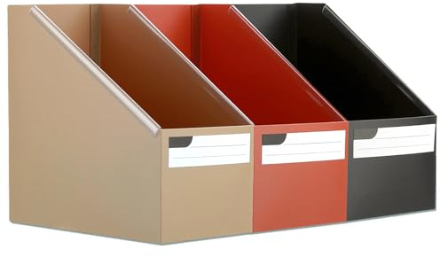 Marte Vanci Magazine File Holder, 3 Pack Plastic Magazine Rack with Labels Foldable A4 Folder Holders Document Organiser for Desk Shelves Paper File Paperwork Storage Organisation Multicolour