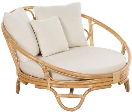 Beliani Garten Sonneninsel Rattan natürlich mit Auflagen beige Loungemöbel Boho Rossano