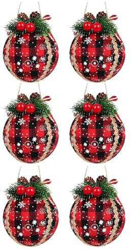 Weihnachtsschmuck Weihnachtsdeko Amerikanisch Rustikaler Weihnachtsbaumschmuck schwarzem und rotem Büffelkarostoff mit Grün und bruchsicherer Weihnachtsdekoration zum Hängematte Mit (Black, One Size)