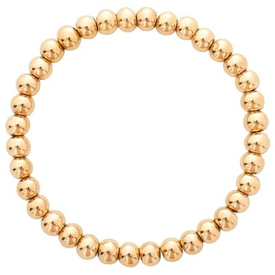 BaubleStar Damen 6mm Beads Armband Golden Gold Kugelarmband Pärchen Perlenarmband Armkette aus Edelstahl Kugel Geschenk Schmuck für Frauen Mädchen