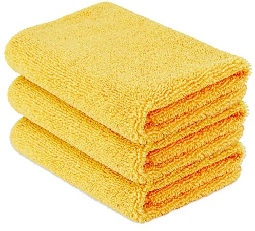 Amazon Basics Lot de 3 serviettes en microfibre pour voitures, chiffon de nettoyage double face pour polissage de véhicule, 40 x 40 cm, Jaune