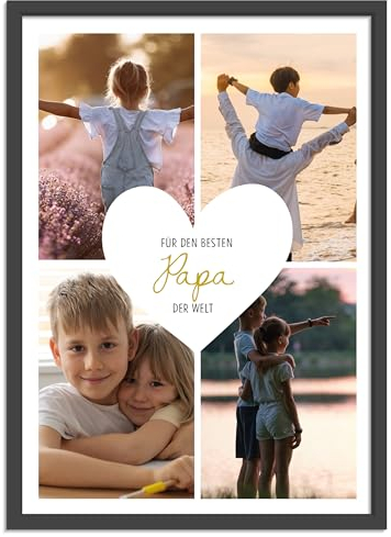 OWLBOOK® Personalisierte Foto Geschenke für Papa - Foto Collage mit 4 Fotos - Papa Geschenk als Geburtstagsgeschenk Vatertagsgeschenke | Bild A4/A3 optional mit Rahmen