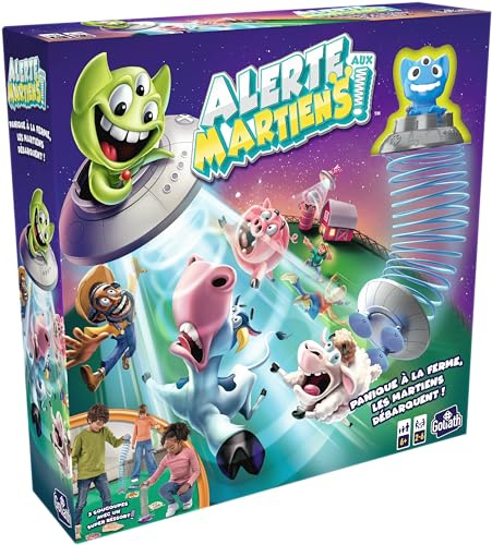 ALERTE AUX MARTIENS - Jeu de Société pour Enfants dès 6 ans - Attrapez les Animaux avec votre Soucoupe Volante - Jeu Intéractif de Rapidité et Agilité - 2 à 6 Joueurs - 10 Min - En Français