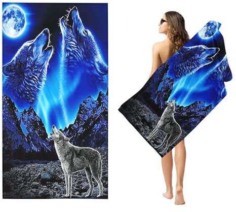 Goplnma Wolf Mikrofaser Handtücher - Strandtuch 90x180 cm Wolf Badetuch Strandlaken 3D Wolf Thema Badetuch groß 100x200 Strandhandtuch Mikrofaser Handtücher 50x100cm (100 x 200 cm,2)