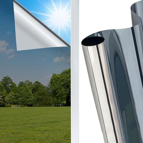 Spiegelfolie Selbstklebend Fenster Sichtschutz Fensterfolie Blickdicht von Aussen Sonnenschutzfolie Wärmeschutzfolie Fenster Sichtschutzfolie UV-Schutz für Büro und Haus (40x200cm)