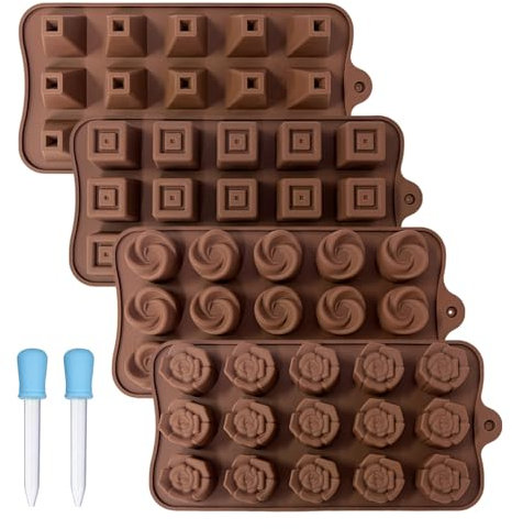 4 moldes de chocolate, 2 goteros. Diferentes tipos de moldes de silicona, moldes porosos, moldes para tartas, moldes para pudin, gelatina, modelos para hornear