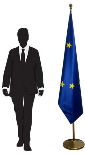 Drapeau Union Européenne sur pied avec hampe et base – symbole de prestige et unité pour bureaux, conférences, événements protocolaires et décorations institutionnelles. Code CN7-UE