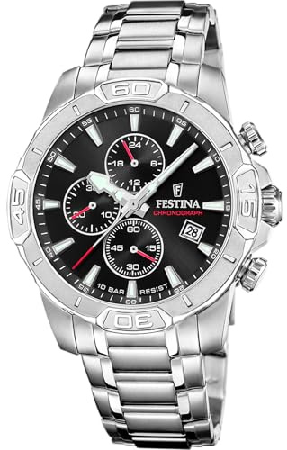 FESTINA Reloj Hombre Analógico de Acero Inoxidable 316l Plateado - Movimiento de Cuarzo - Cronógrafo - Calendario - Cristal Mineral Resistente - Resistente al Agua 10 ATM F20704/3 Timeless Chronograph