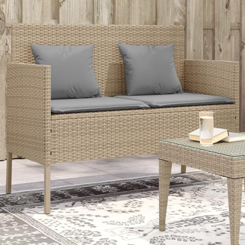 IKAYAA Gartenbank mit Stauraum Balkon Sofa Rattan Sofa 2 Sitzer Kleines Gartensofa Lounge Sofa Outdoor Balkonmöbel Rattansofa Polyrattan Sitzbank Balkon Lounge Balkon Möbel Gartenmöbel