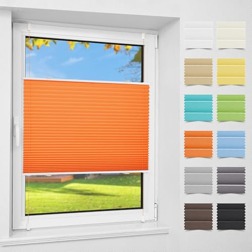 Atlaz Plissee Klemmfix ohne Bohren, 40x120cm(BxH), Orange, Plisseerollo Fensterrollo mit Klemmträger, Faltrollo Jalousie für Fenster und Tür, Blickdicht, Sichtschutz und Sonnenschutz