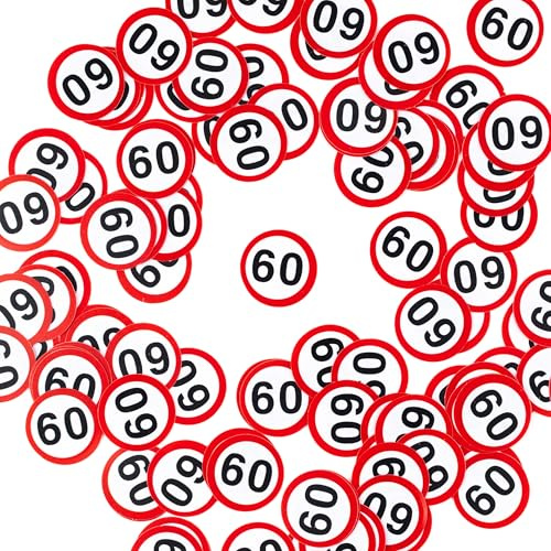 Tiwoca Deko zum 60. Geburtstag – rot-weißes Konfetti mit Verkehrsschild-Optik Zahl 60 – Ausgefallene Geburtstagsdeko und lustige Geschenkideen für Männer und Frauen