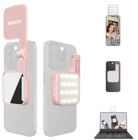 amaran Go Mini-Handylicht, Magnetische LED mit Dual-Spiegellicht, Einstellbare CCT von 2700K-6500K, 10 Lichteffekte, USB-C-Schnellladung, Weiches & Präzises Licht für Mobile Kreative-Pink