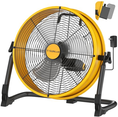16 Battery Operated Floor Fan for Dewalt 20V Max Battery, Portable Fan with AC Adapter and USB Output, Metal Industrial High Velocity, Stepless Speed Cordless Fan for Jobsite Garage Camping Emergency | Portable Fan with AC Adapter and USB Output, Metal Industrial High Velocity, Stepless Speed Floor Fan for Jobsite Garage