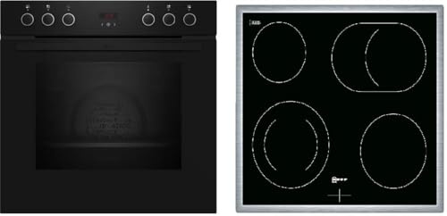 NEFF EDX4B0 Kit de Cuisinière E1CCD2AK3 60 x 60 cm Nettoyage EasyClean CircoTherm Écran LED & M13R42N2 Plaque de Cuisson Électrique Zone Cocotte Cadre en Acier Inoxydable