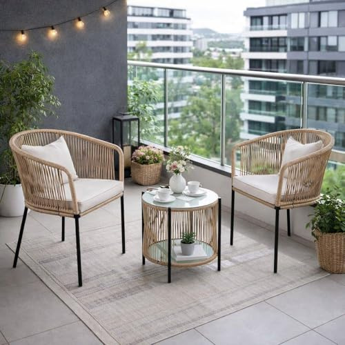 ESTEXO Bistro Set Balkonmöbel Sitzgruppe Outdoor Gartenset 2 Personen Rope Gartenset (Beige)