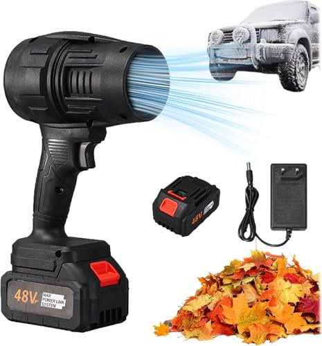 Saker Portable Dust Cleaner Cordless Leaf Blower Handheld Jet Dry Blower Fan Cleaner 180000 RPM with 2 Batteries for Patio Cleaning, Blowing Leaves, Drying, Camping (1, Black)