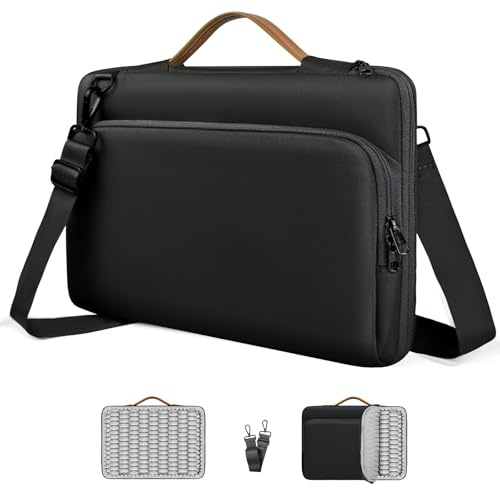 NIMOSA 15.6 Zoll Laptoptasche mit Full-Air Cushion Schutz, Wasserdichte Laptop Arbeitstasche, mit Schulterriemen Aktentasche Herren，Metallschließen YKK-Reißverschluss,Kompatibel mit MacBook Schwarz