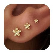 3 Pcs Tiny Flat Back Stud Earrings for Women - 14K Gold Hypoallergenic Cute Small Flower Stud Earrings Earring Set, since unit on hand is 3 pcs