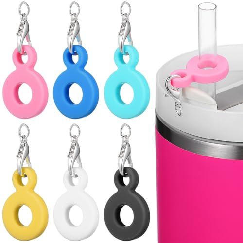 DECHOUS 12Pcs Reusable Straw Charms Adapter Silicone Straw Pendant Hanging Charms for Decorations Cup Accessories