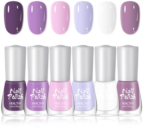 Nail Polish Set - 6PCS Pure Color Nail Varnish Sets - Macaron Color Nail Polish Sets - Quick Dry Purple Series Nail Varnish - Long Lasting Colorful Air Dry No Need UV Manicure Home Salon Gift Set