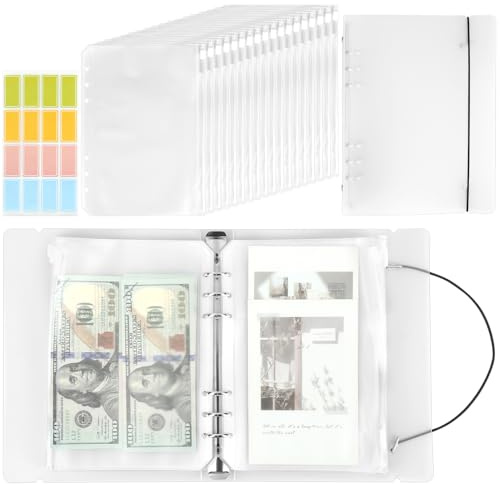 Budget Planner A5, Mattierter Budget Binder mit 18 Stück Innenseiten, Herausnehmbares Haushaltsbuch mit Reißverschlusstasche, Finanzplaner mit Bunte Aufkleber für Bankkarten, Rechnungen, Geld