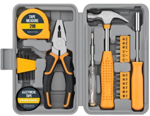 WOWEI Tool Kit Set Box 24 Piece for Women Home Repair DIY Household Set with Basic Hand Tools for Home & Office, Compact Toolbox for Ladies DIY Projects and Everyday Use Yellow