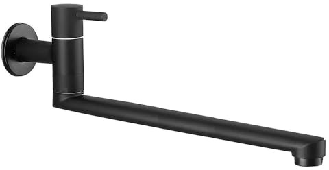 HomeLava Wasserhahn Küche Wandmontage nur Kaltwasser Armatur Wandarmatur Kaltwasserhahn mit 360 Drehbar Auslauf Langen 35cm Edelstahl Schwarz