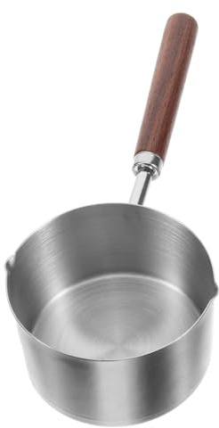 VALICLUD Cacerola Pequeña De Acero Inoxidable Mango Ergonómico De Madera y Fondo Liso Para Distribución Uniforme Del Calor Para Cocinar y Verter Aceite Precisión