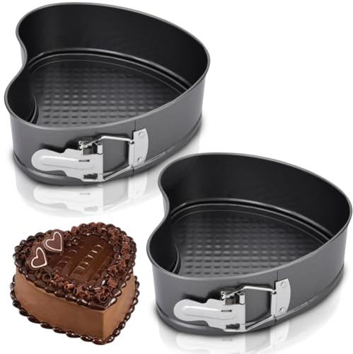 Penbinmall 2 moldes para hornear con forma de corazón, 15 cm, con revestimiento antiadherente, con base plana, color negro