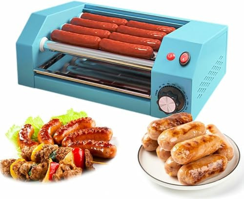 FHRKA Máquina para Hot Dogs con Control de Temperatura 0-250°C - Calentador de Hot Dogs de Sobremesa para Salchichas y Rollos de Huevo (Blue)
