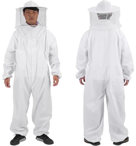 Biodlardräkt i bomull, professionella helkroppshandskar, hatt, jacka, skyddsdräkt, biodlingsutrustning (XXL 180–185 cm)