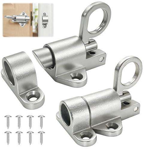 Chuanhylis 2 Stück Automatische Türriegel, Federriegel Schlossriegel, Schieberiegel mit Schrauben für Innen Außen Tür Fenster, Schranktüren, Gartentore, Tierkäfige (Silber)