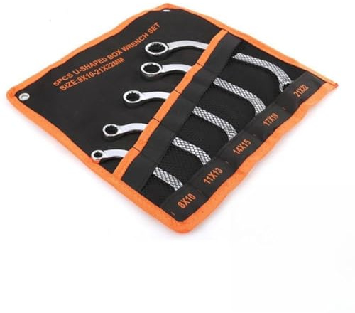 Set di 5 chiavi a cricchetto metriche doppie a U, design a bussola a 12 punti, per chiavi ad anello, in acciaio al cromo vanadio, compatte per auto e