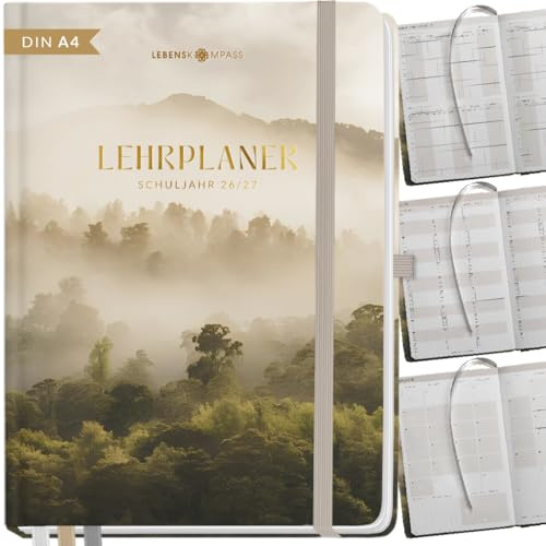 Lebenskompass® Lehrerkalender 2026/2027 DIN A4 ”Pine” - Schuljahresplaner Hardcover mit Wochen & Monatsübersichten, Klassen & Notenlisten, Stundenplänen für Lehrerinnen und Lehrer