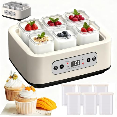 1.5L Yogurt Maker with 6 Glass Jars – Smart Touch Screen Fermenting Machine with Temperature & Time Control for Homemade Yoghurt, Rice Wine & Natto