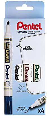 Pentel mw86-a Pennarelli Cancellabili per lavagna punta a scalpello media inchiostro Pochette de 4 4 colori