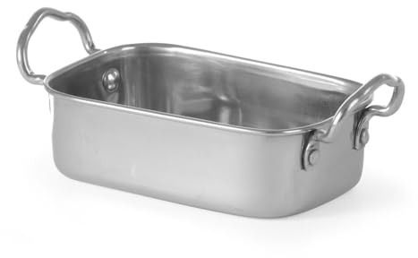 HENDI Bandeja para asar en miniatura, mini fuente con asas, rustidera de horno pequeña, recipiente para hornear, presentar y servir aperitivos, ensaladas, vegetales, 196x94x(H) 70mm, acero inoxidable
