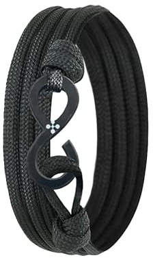 Lion & Son Kohlenstoff-Armband mit 100% Anker Kreuz Infinity Carbon-Anhänger Wickelarmband Herren (Black-Inifinity)