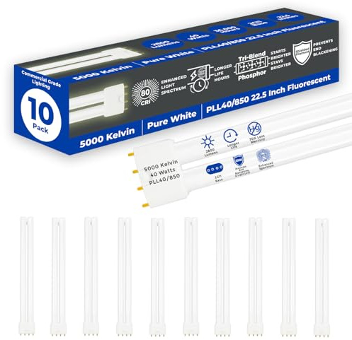 GoodBulb PLL40/850 40W 22.5 Twin Tube Compact Fluorescent Light Bulb 4-pin 2G11 Base 5000K Daylight 2800 Lumen 36000 Hour Long Life Biax Pack of 10