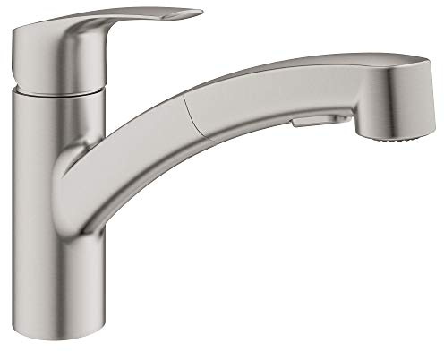 GROHE Eurosmart 30306DC1 Einhandmischer mit Doppelstrahl, ausziehbarer Küchenarmatur, Supersteel